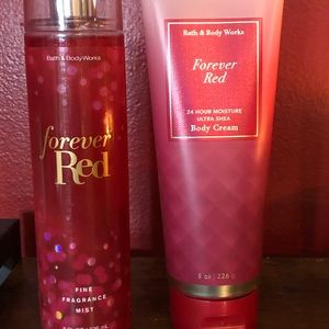 Bath and Body Works Forever Red body cream and mist.